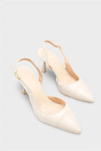 Capone Sall Pointed Toe Croc Effect Open Back Mid Heel Women Beige Shoe