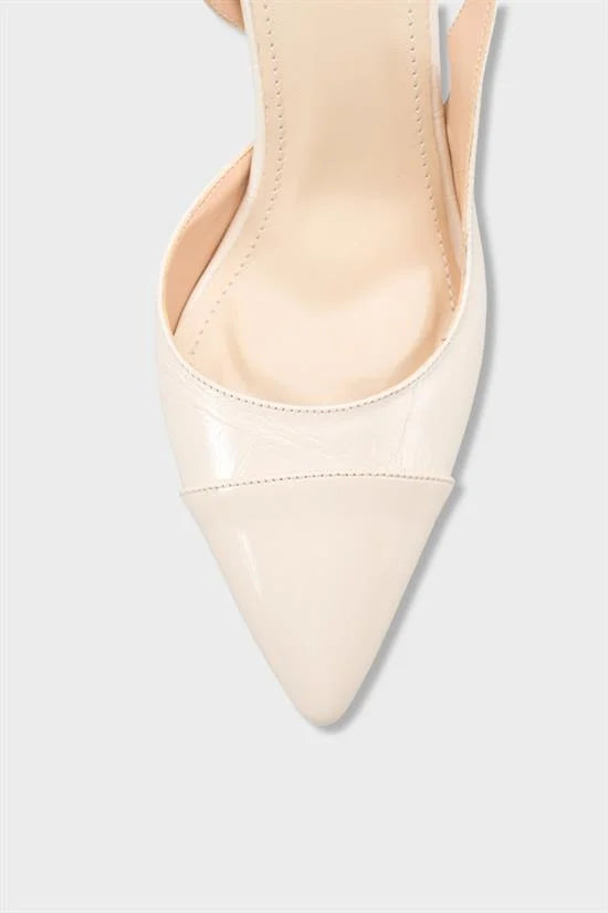 Capone Sall Pointed Toe Croc Effect Open Back Mid Heel Women Beige Shoe