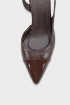 Capone Sall Pointed Toe Croc Effect Open Back Mid Heel Women Beige Shoe