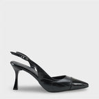Capone Sall Pointed Toe Croc Effect Open Back Mid Heel Women Beige Shoe