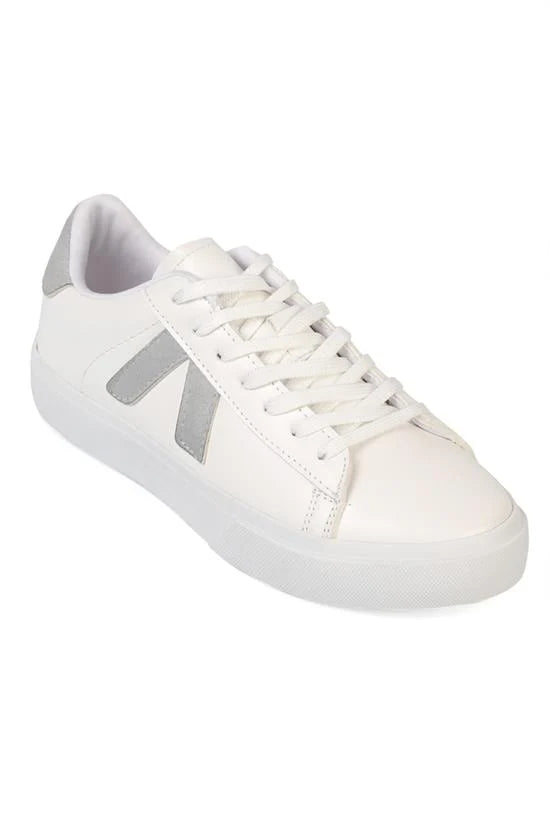 Capone Sandra V Detail Lace Up Casual Sport Women White Pink Sneaker