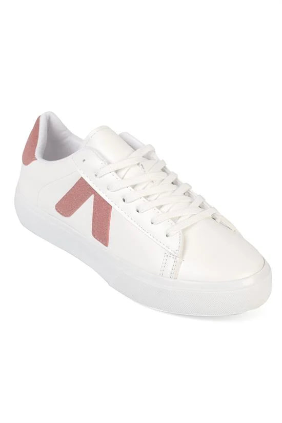 Capone Sandra V Detail Lace Up Casual Sport Women White Pink Sneaker