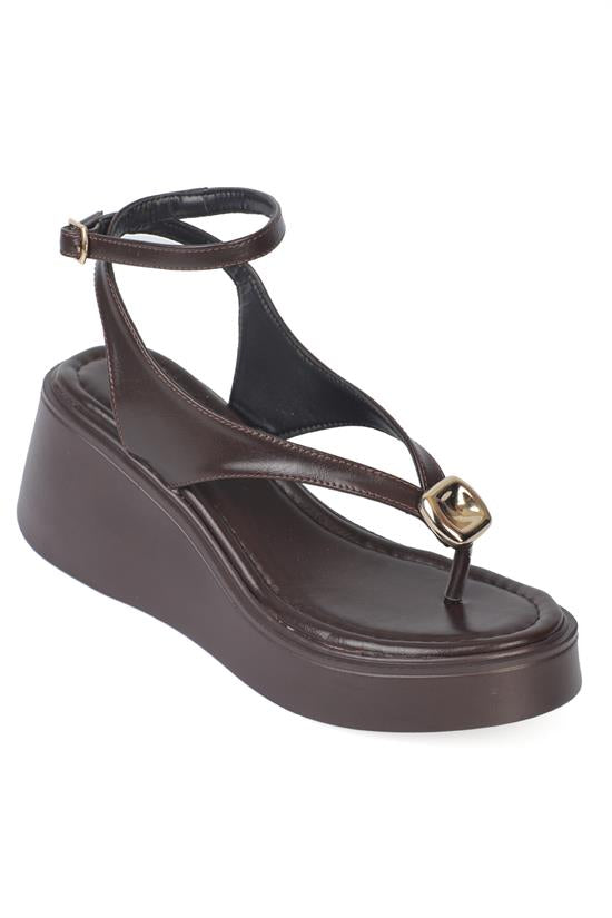 Capone Sandy Wedge Heel Thong Ankle Strap Women Black Sandal