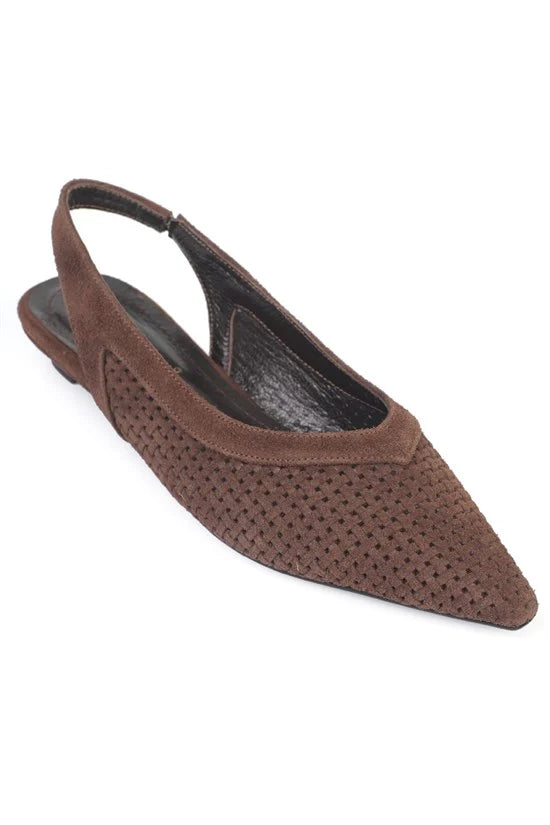 Capone Sharyl Suede Mesh Open Back Pointed Toe Flat Heel Casual Women Black Shoe