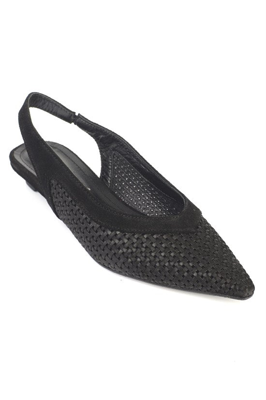 Capone Sharyl Suede Mesh Open Back Špic Ravna Peta Ležerne Ženske Cipele Crne