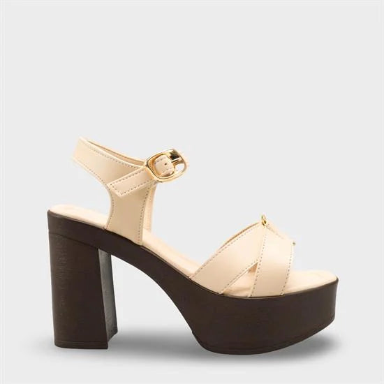Capone Sheilah Platform Cross Band Ankle Strap Women Beige Sandal