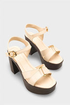 Capone Sheilah Platform Cross Band Ankle Strap Women Beige Sandal