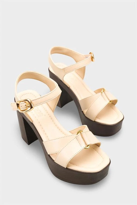 Capone Sheilah Platform Cross Band Ankle Strap Women Beige Sandal