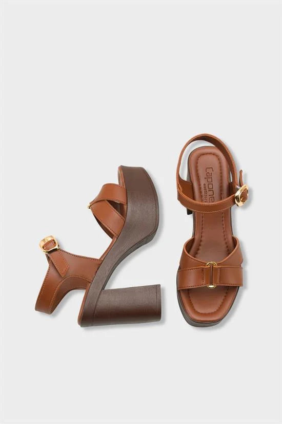 Capone Sheilah Platform Cross Band Ankle Strap Women Beige Sandal