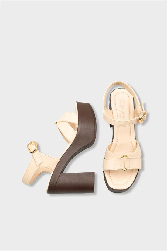 Capone Sheilah Platform Cross Band Ankle Strap Women Beige Sandal