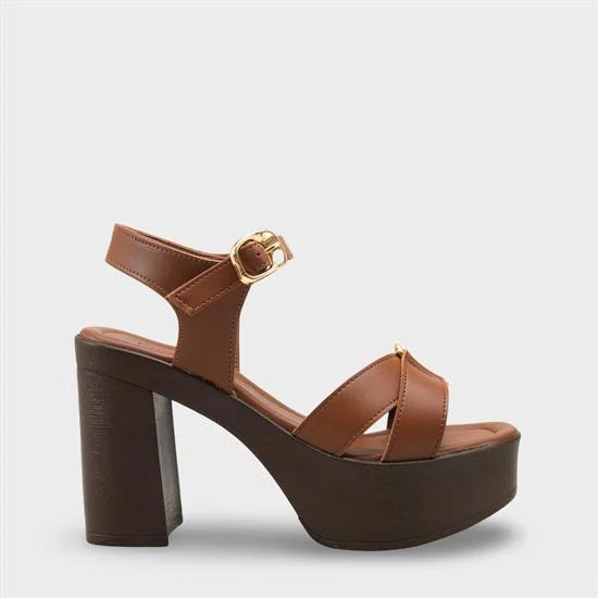 Capone Sheilah Platform Cross Band Ankle Strap Women Beige Sandal
