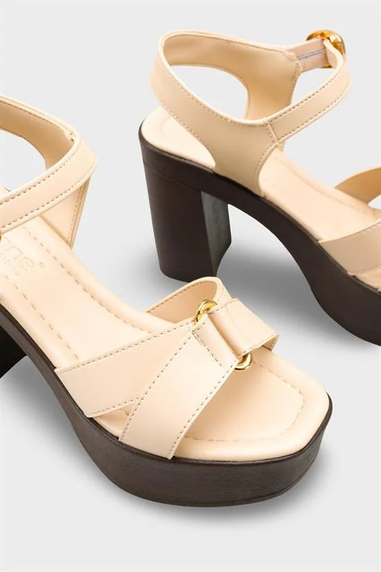 Capone Sheilah Platform Cross Band Ankle Strap Women Beige Sandal