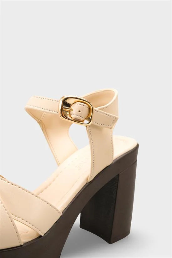 Capone Sheilah Platform Cross Band Ankle Strap Women Beige Sandal