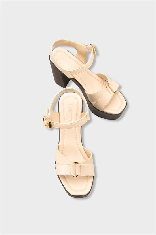 Capone Sheilah Platform Cross Band Ankle Strap Women Beige Sandal