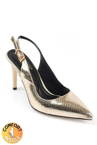 Capone Sally Slingback Mid Heel Soft Padded Insole Women Silver Shoes