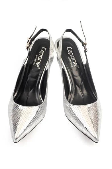 Capone Sally Slingback cipele sa srednjom potpeticom, mekanim punjenim uloškom, ženske, srebrne