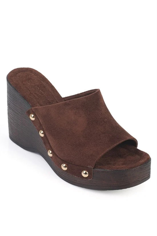 Capone Sonia Wedge Heel Single Band Open Toe Women Sued Mink Clog