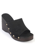 Capone Sonia Wedge Heel Single Band Open Toe Ženske klompe od brušene kože boje nerca
