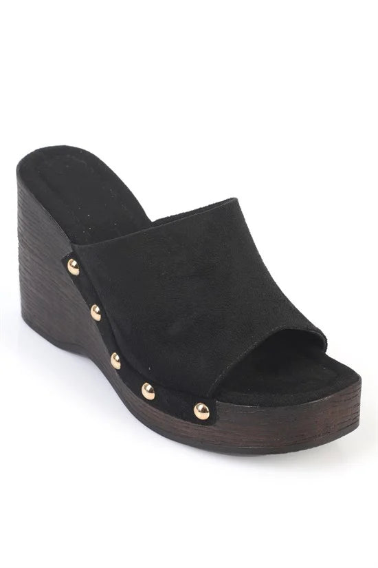 Capone Sonia Wedge Heel Single Band Open Toe Women Sued Mink Clog