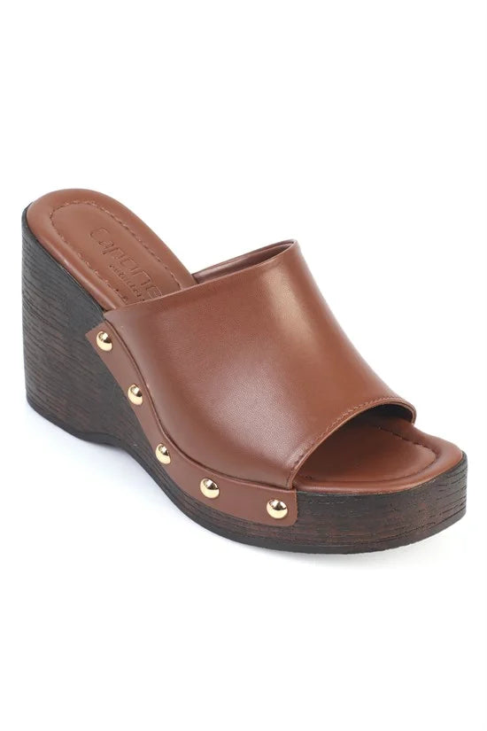 Capone Sonia Wedge Heel Single Band Open Toe Women Sued Mink Clog