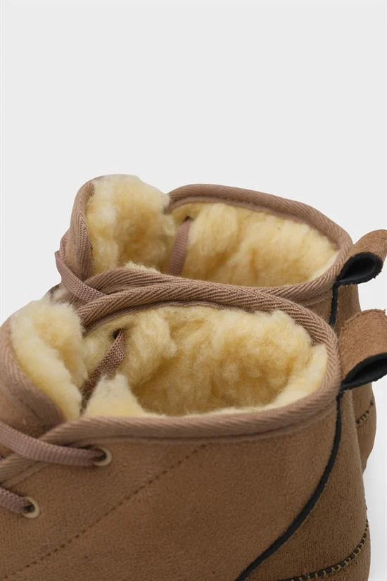 Capone Thick Sole Round Toe Laced Furry Women Beige Boots