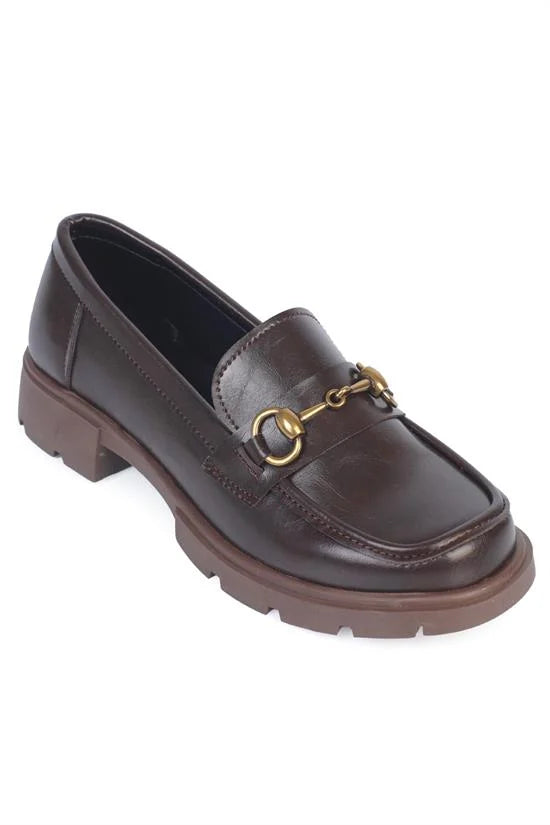 Capone Track Sole Metal Buckled Women Burgundy Loafers