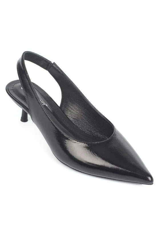 Capone Tressa Genuine Leather Pointed Toe Open Back Mid Heel Women Beige Shoe