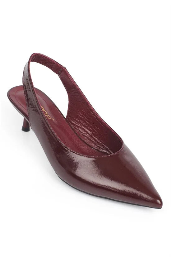 Capone Tressa Genuine Leather Pointed Toe Open Back Mid Heel Women Beige Shoe