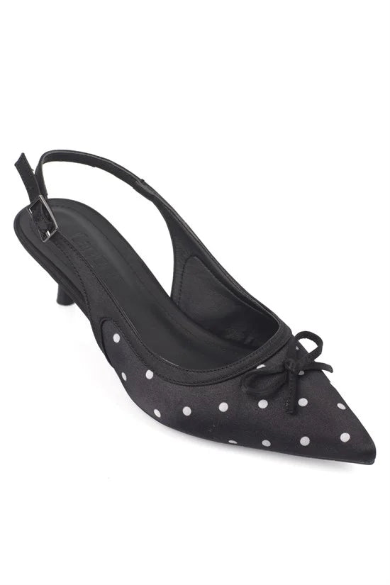 Capone Valencia Pointed Toe Open Back Mid Heel Women Black Shoe