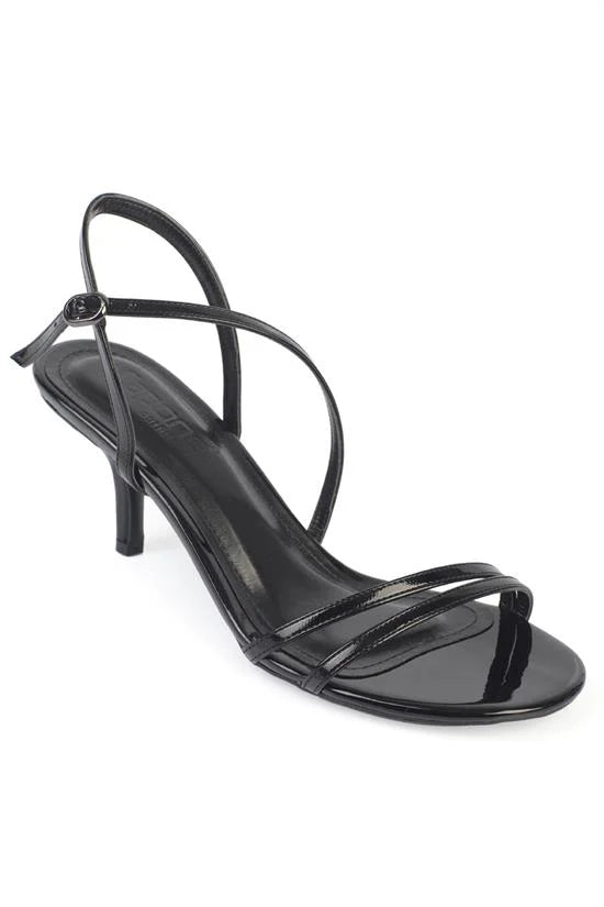 Capone Vanna Round Toe Band Mid Heel Patent Look Elegant Women Patent Black Shoe