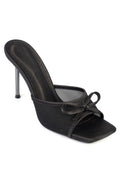 Capone Veronike High Metal Heel Mesh Bow Detail Elegant Women Satin Black Sandal