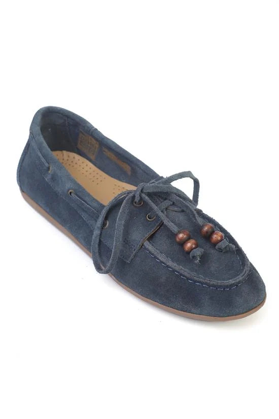 Capone Vicki Genuine Leather Suede Lace-Up Beaded Comfort Women Walnut Loafer Boat Shoe
