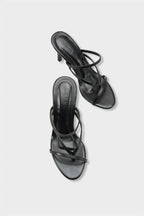 Capone Vinnie Round Toe Mid Heel Toe Post Elegant Women Black Sandal