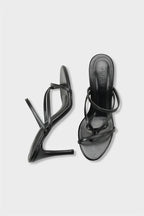 Capone Vinnie Round Toe Mid Heel Toe Post Elegant Women Black Sandal