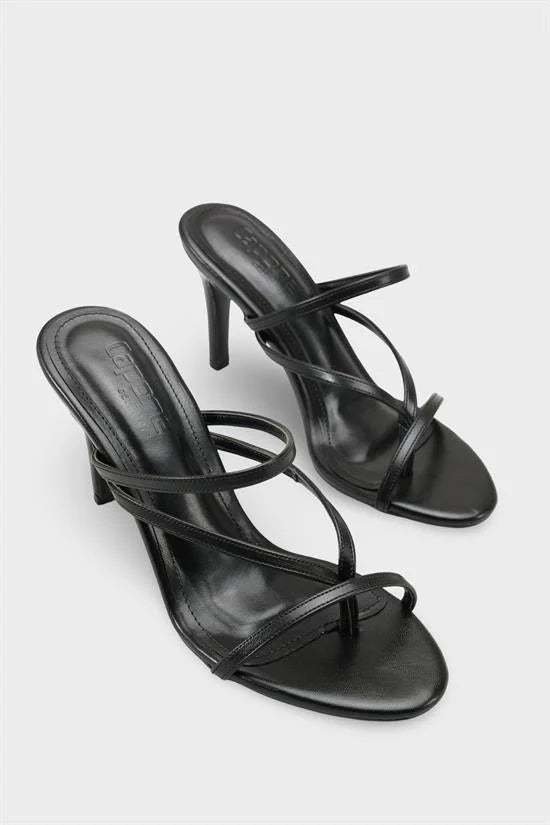 Capone Vinnie Round Toe Mid Heel Toe Post Elegant Women Black Sandal