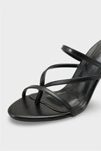 Capone Vinnie Round Toe Mid Heel Toe Post Elegant Women Black Sandal