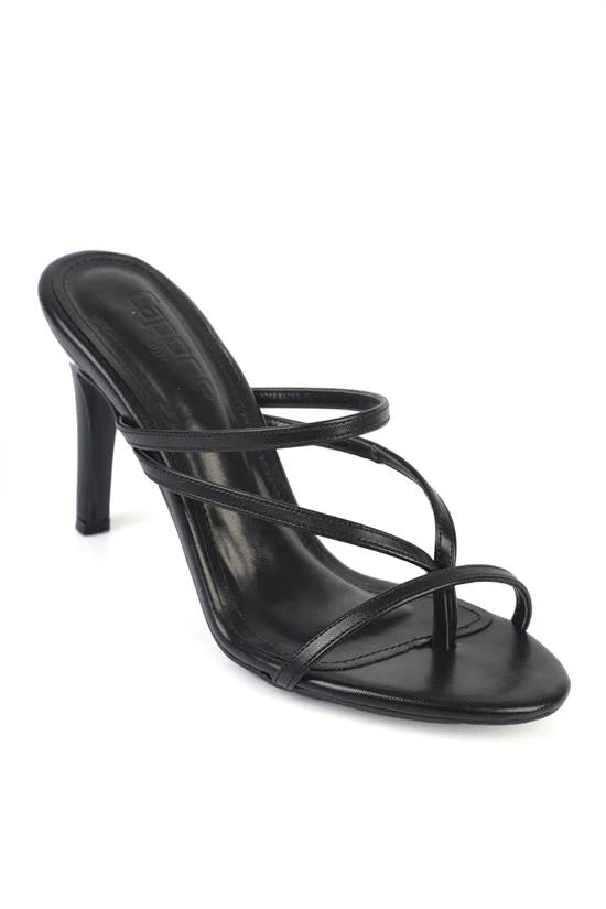 Capone Vinnie Round Toe Mid Heel Toe Post Elegant Women Black Sandal