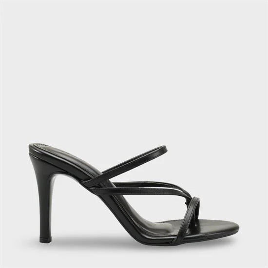 Capone Vinnie Round Toe Mid Heel Toe Post Elegant Women Black Sandal