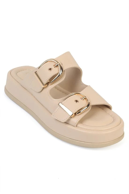 Capone Vivien Wedge Heel Double Band Buckle Women Brown Sandal