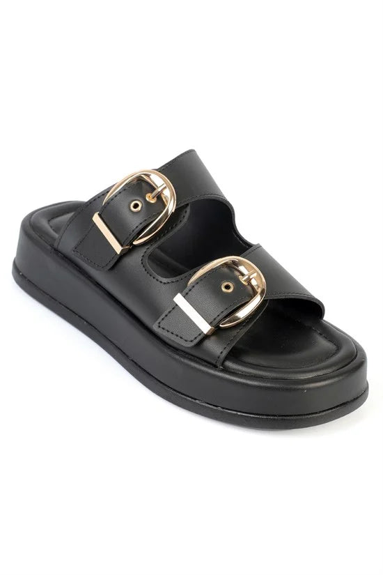 Capone Vivien Wedge Heel Double Band Buckle Women Brown Sandal