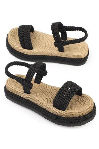 Capone Eileen Wedge Heel Corded Women Black Slippers