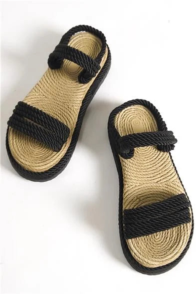 Capone Eileen Wedge Heel ženske papuče sa gajtanima u crnoj boji