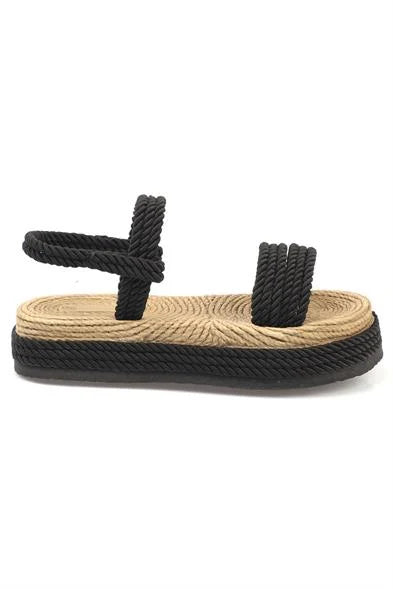 Capone Eileen Wedge Heel Corded Women Black Slippers