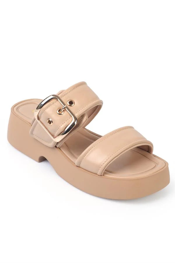 Capone Merry Wedge Heel Double Strap Buckled Women Beige Comfort Sandals