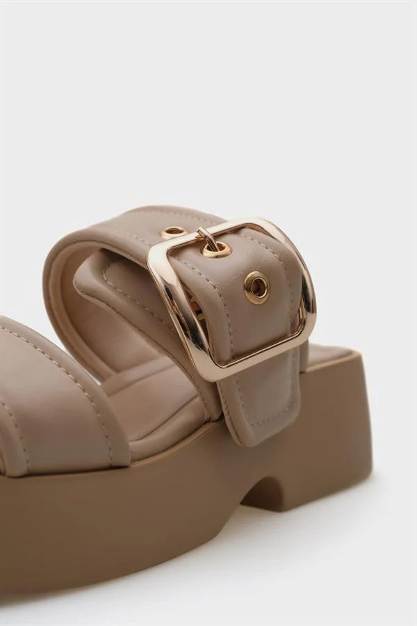 Capone Merry Wedge Heel Double Strap Buckled Women Beige Comfort Sandals