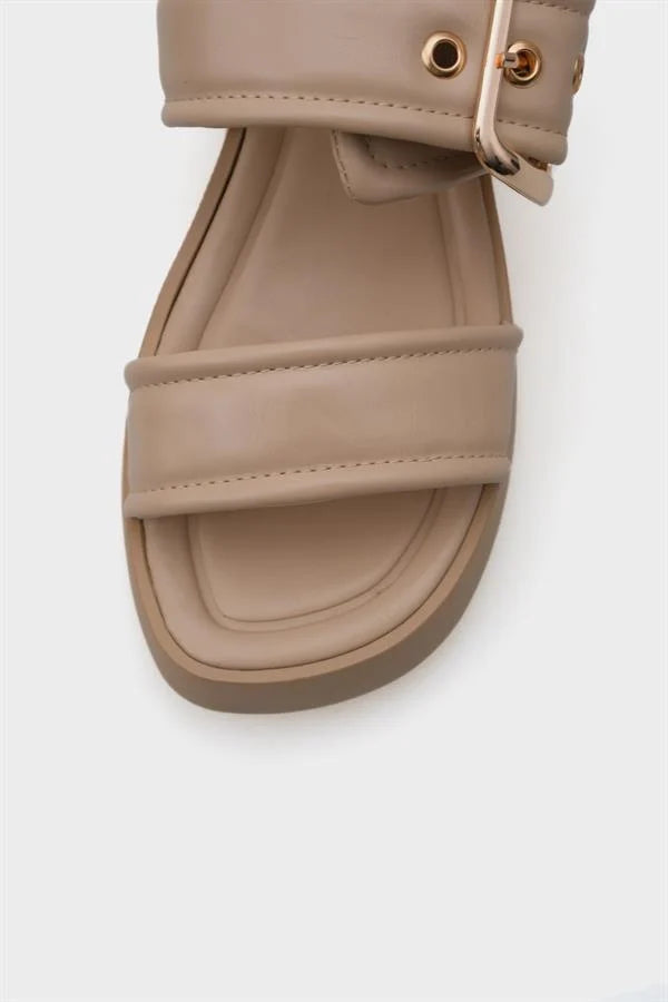 Capone Merry Wedge Heel Double Strap Buckled Women Beige Comfort Sandals