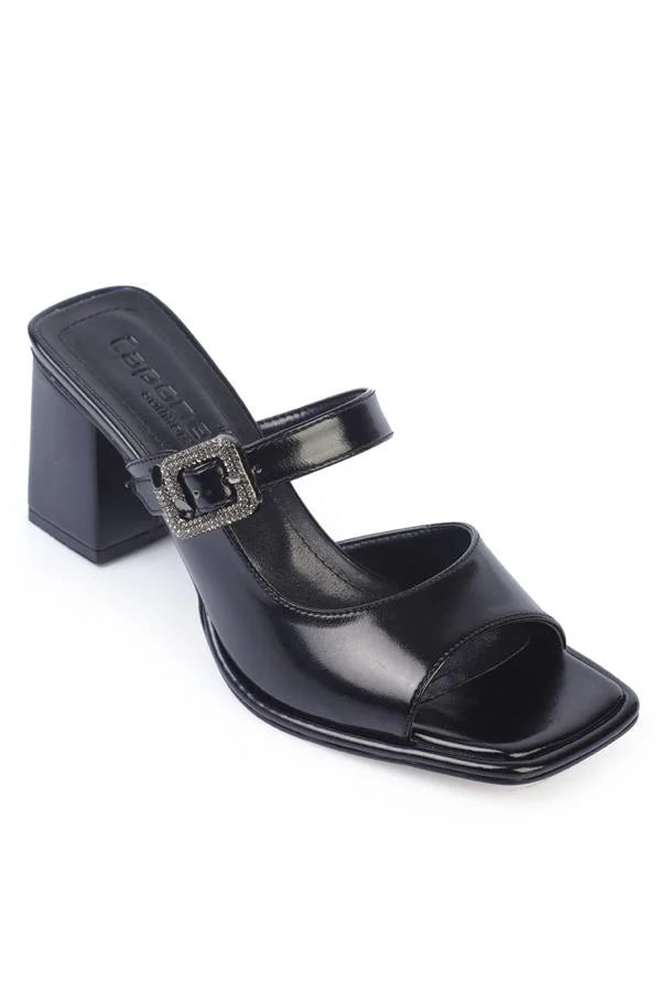 Capone Monika Blunt Toe Medium Heel Crystal Embellished Buckled Women Beige Sandals