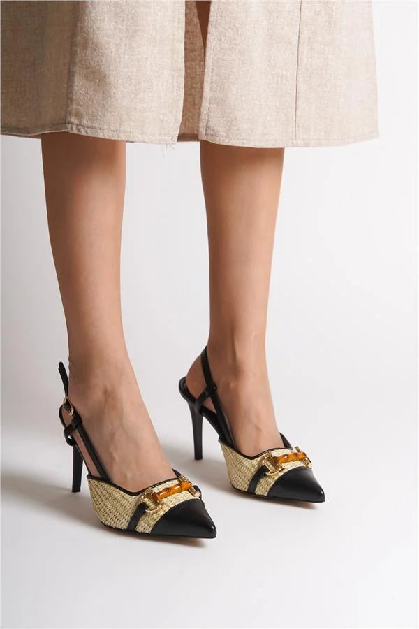 Capone Hetty Wooden Buckle Wicker Stiletto