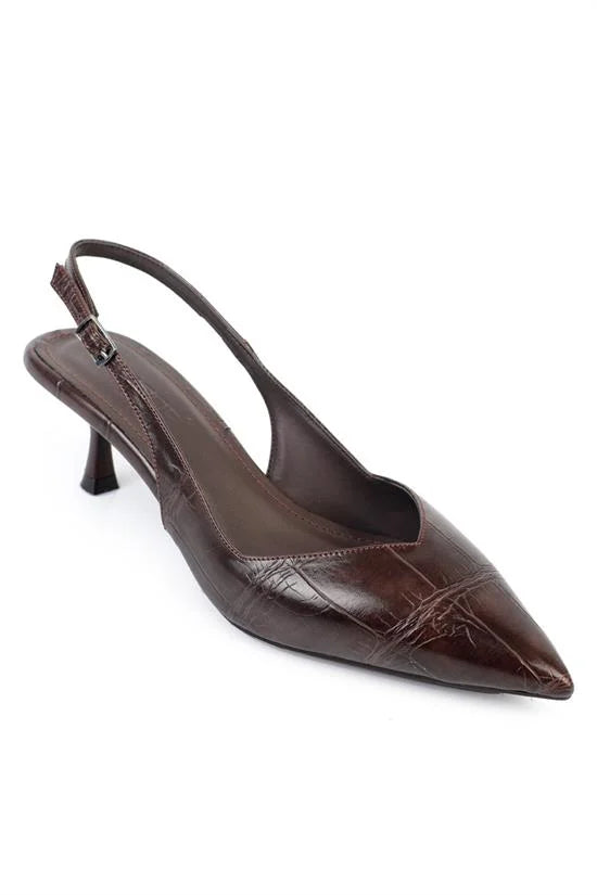 Capone Yoko Slingback cipele sa špicastim vrhom, efekatom krokodilske kože i srednjom petom, za žene, bež boja