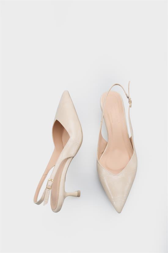 Capone Yoko Slingback cipele sa špicastim vrhom, efekatom krokodilske kože i srednjom petom, za žene, bež boja